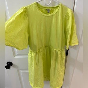 Neon yellow puff sleeve dress